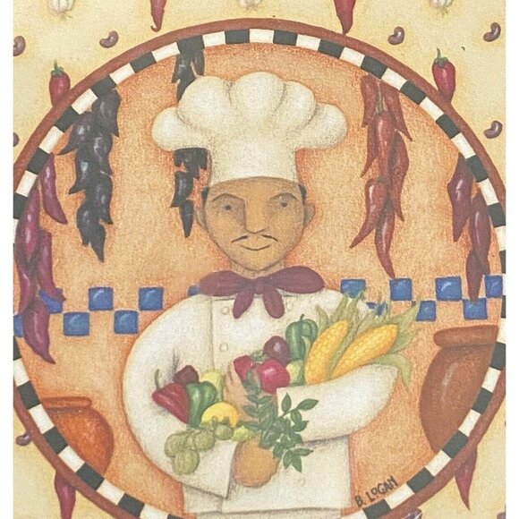 Garden Ridge Red Chili Peppers w Chef Wood Framed Artwork Kitchen Lacuisine 7x7 - Picture 3 of 7